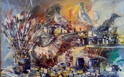 A painting by Andrea Bianchi with seagulls