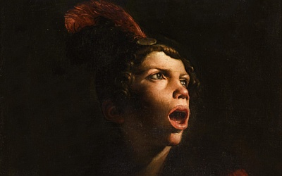 Painting by Paolini presenting a singing boy in a detail