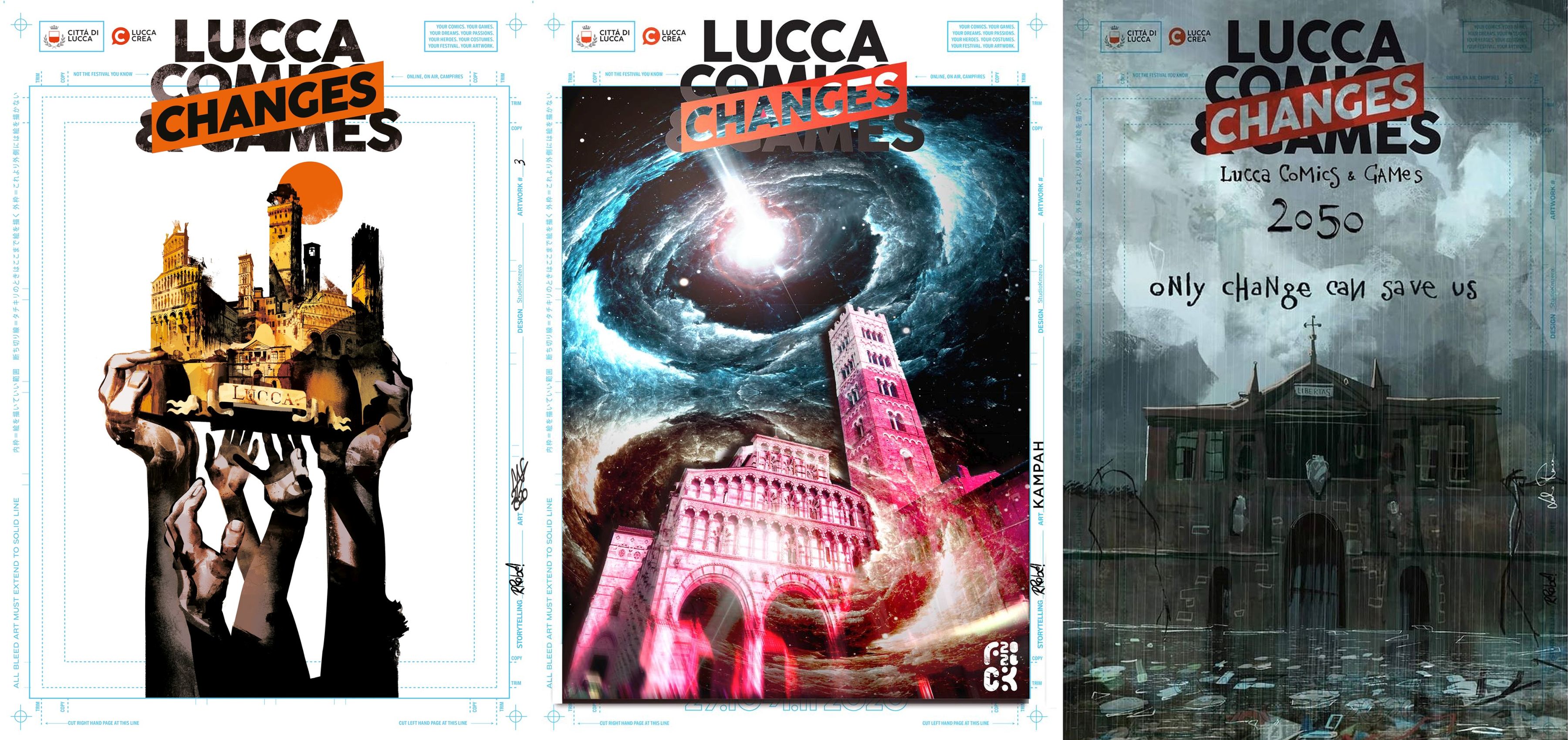 three posters of lucca comics and games 2020 