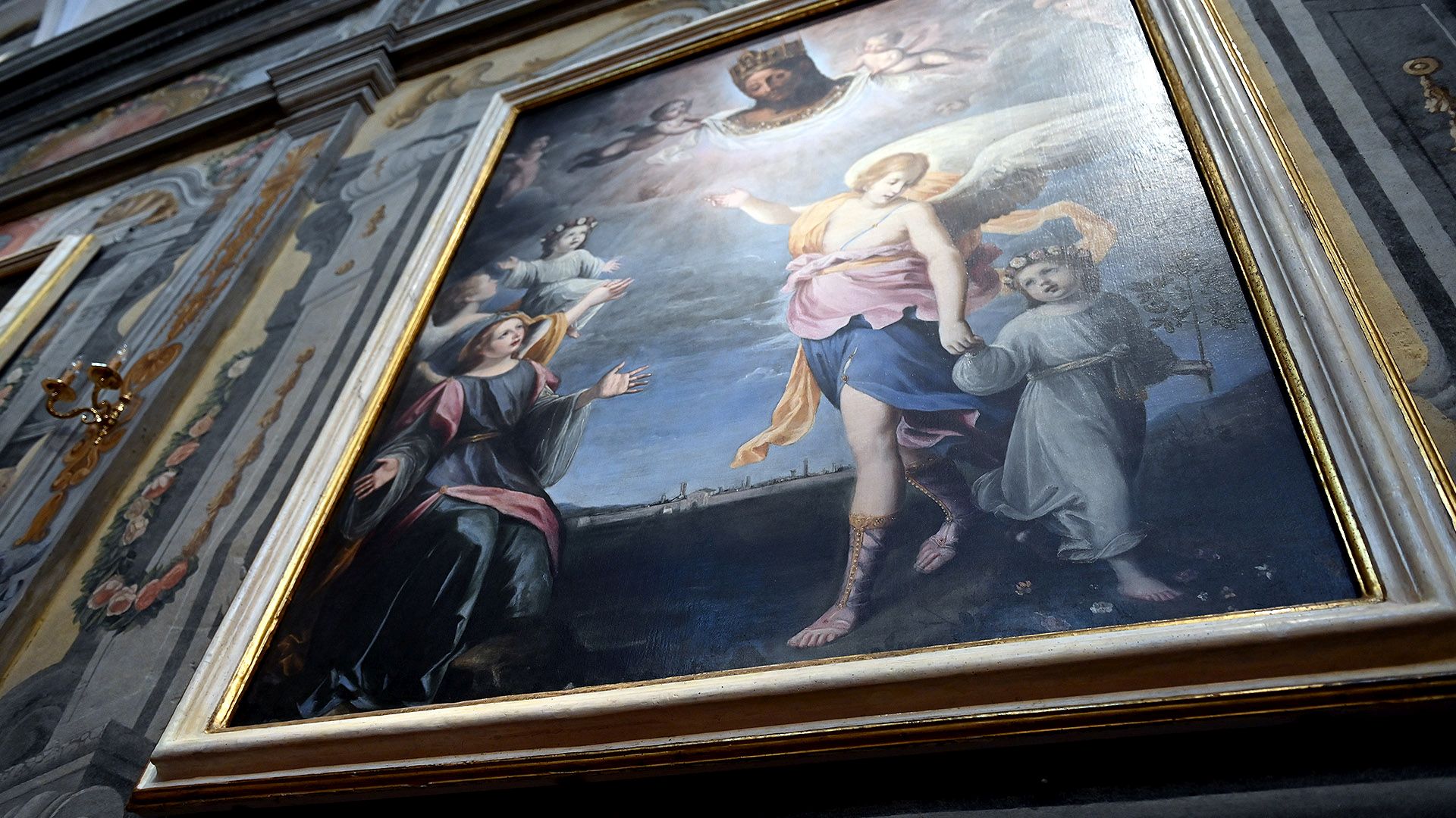 L'angelo custode protegge i bambini affersco nell'oratorio degli angeli custodi di Lucca