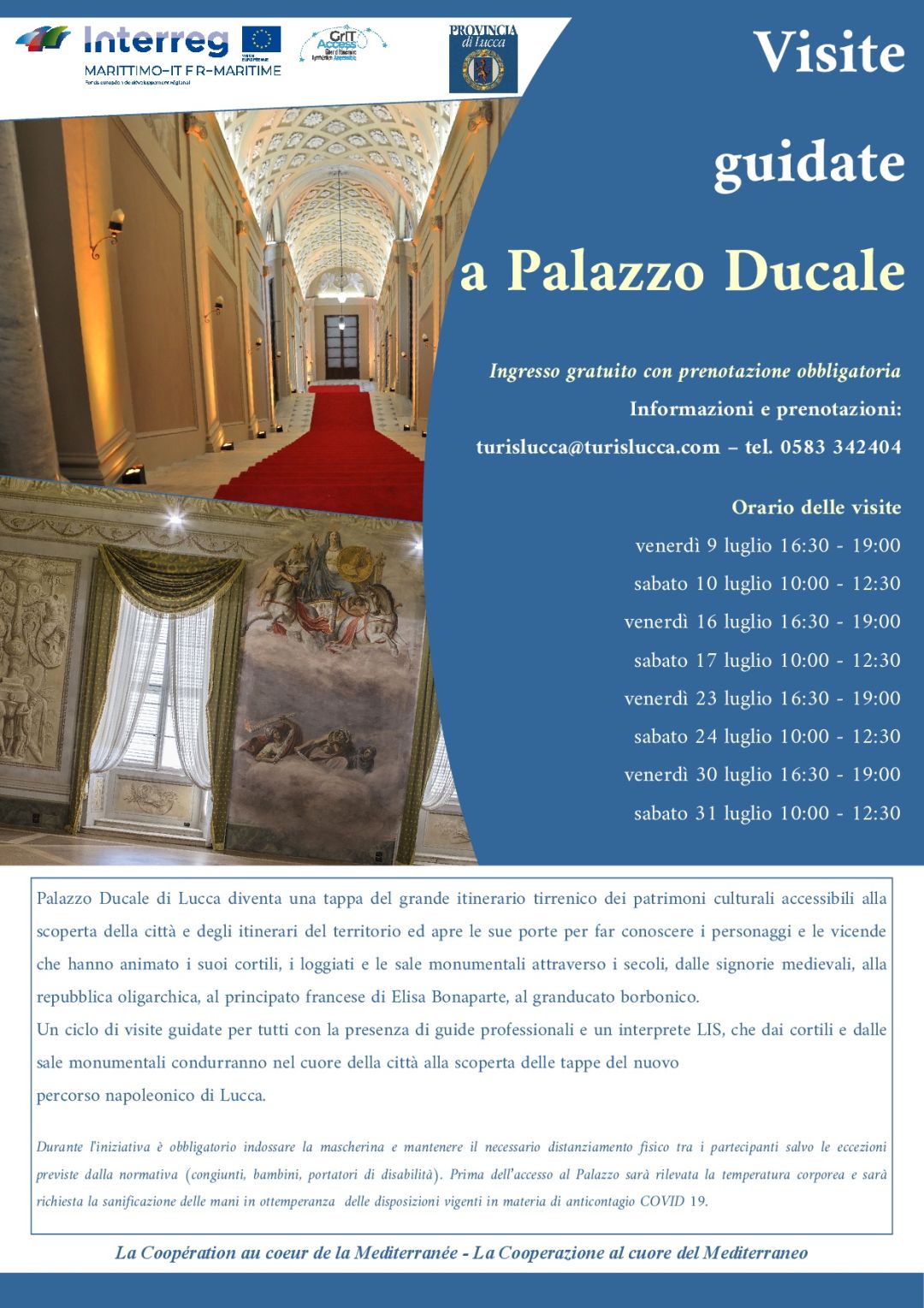 locandina visite guidate a Palazzo ducale di Lucca (anche LIS)
