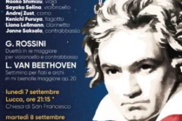 Locandina della rassegna del Settimino dei Berliner Philharmoniker in omaggio ai 250 anni dalla nascita di L. Van Beethoven
